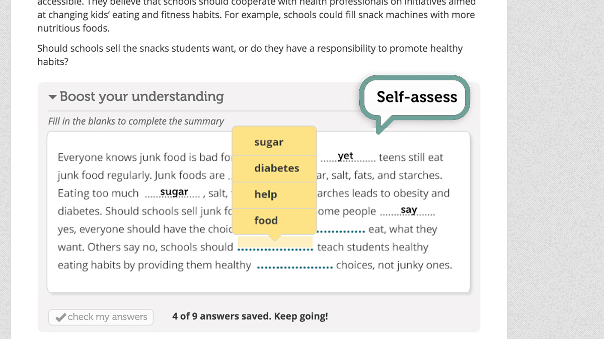 A screen grab of an embedded comprehension check in a digital reading environment.